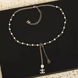CC Black White Camellia Tassel Necklace – N014