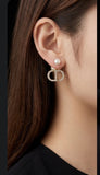 Double Pearl Crystal CD Letter Earrings - E039