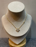 Gold Clover Pearl Accent Necklace - N011