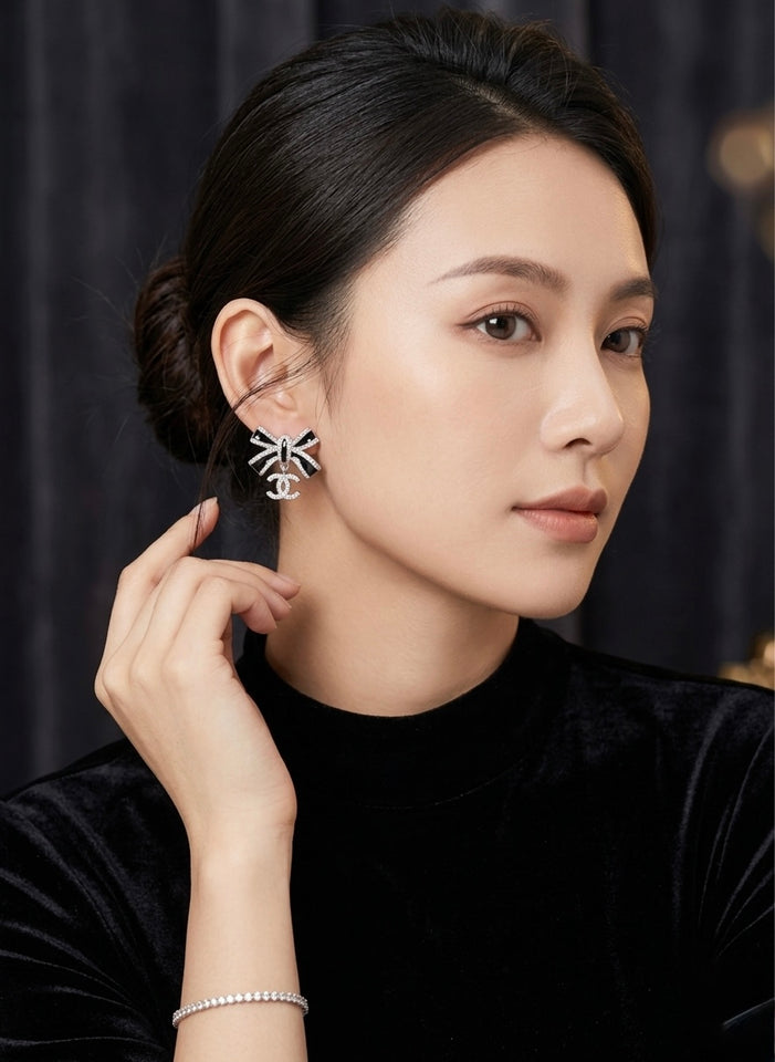Luxury Crystal Bow CC Earrings - E022
