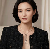 CC Black White Camellia Tassel Necklace – N014