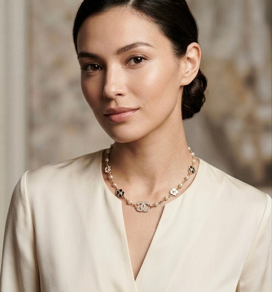 Camellia Chain Semi Choker Necklace - N015