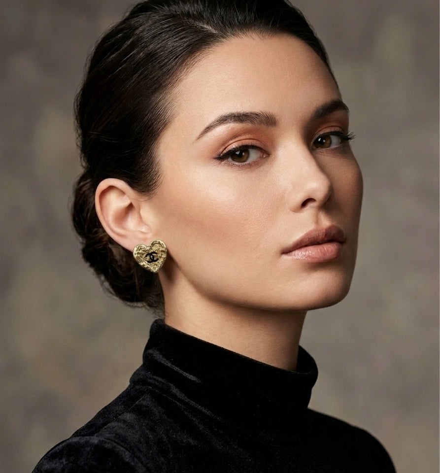 Luxe Heart CC Gold Statement Earrings - E019