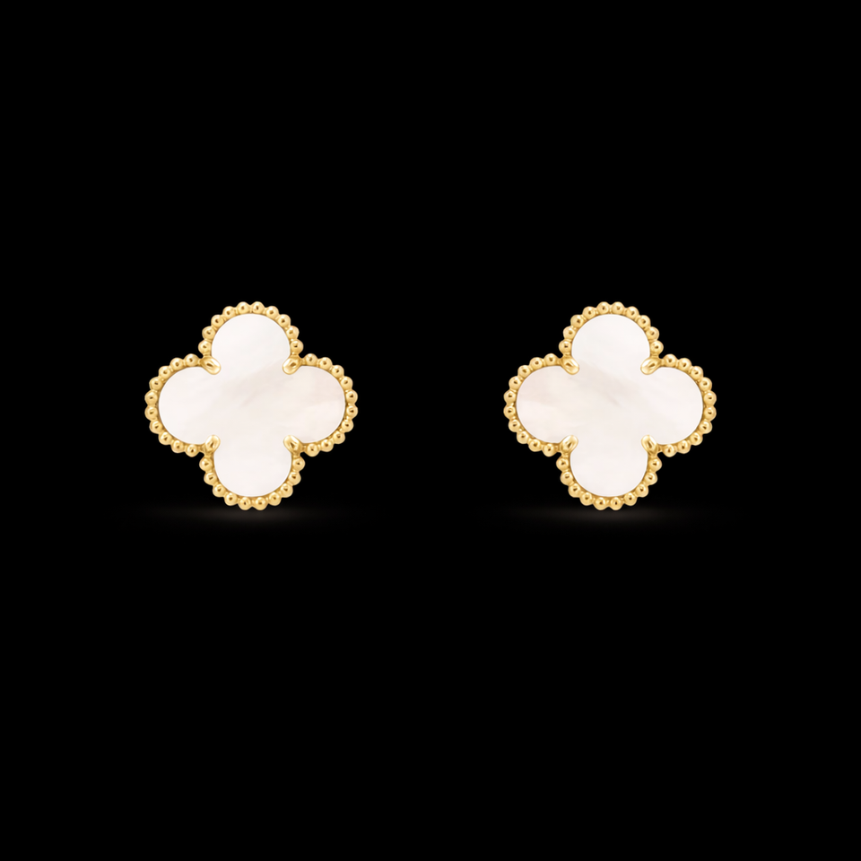 Clover Gold Mother of Pearl Stud Earrings - E035