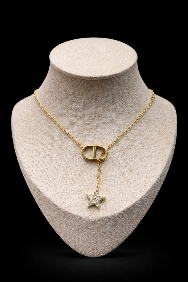 Gold CD Star Drop Pendant Necklace - N023