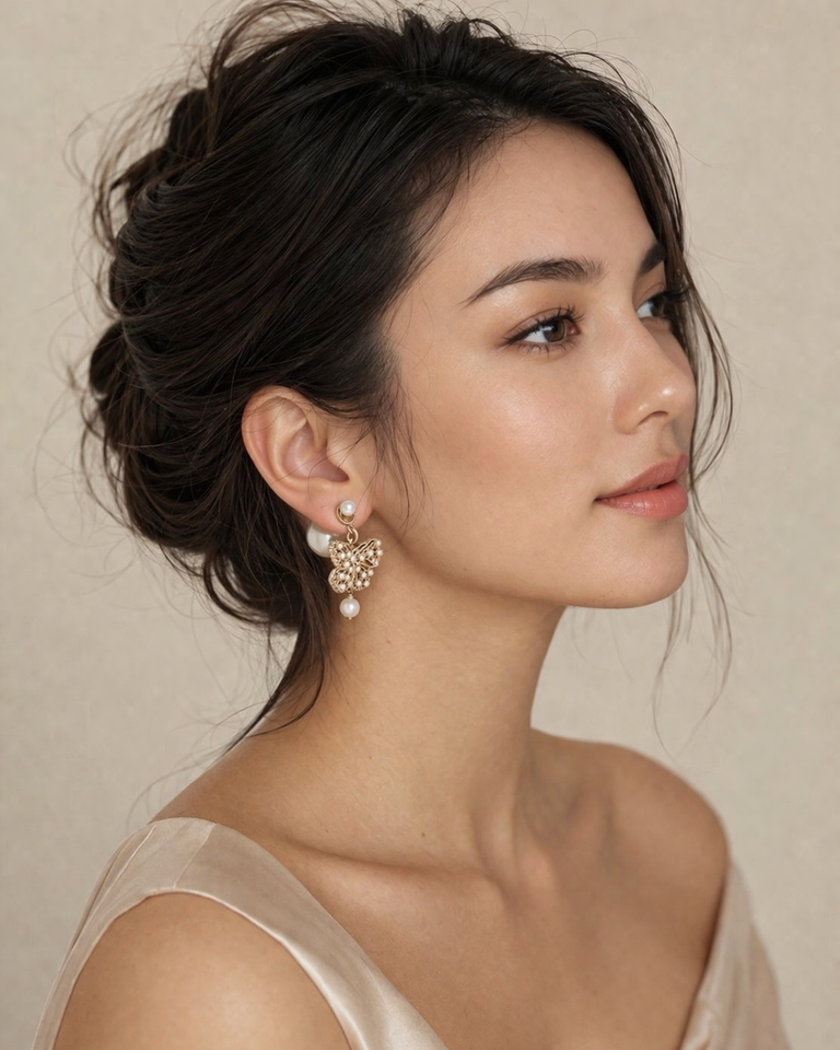 CD Double Pearl Butterfly Earrings - E041