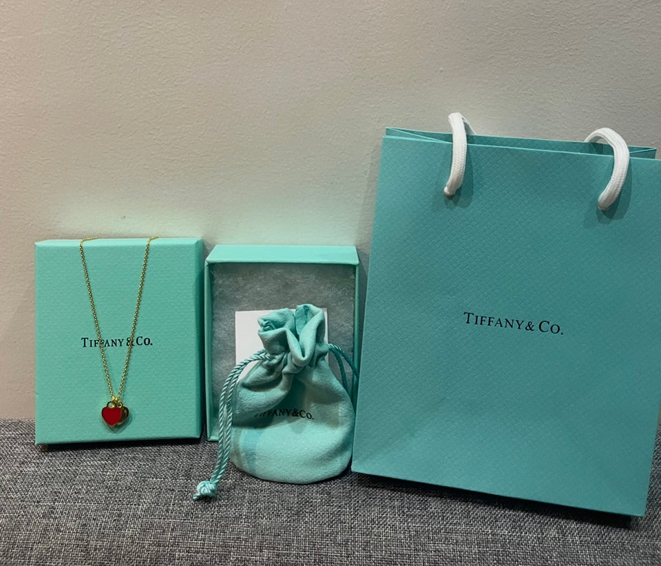 Tiffany Double Heart Turquoise Silver Necklace - N031