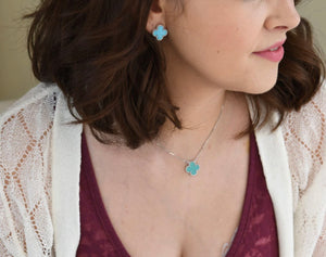 Clover Turquoise Necklace & Earrings Set - S005