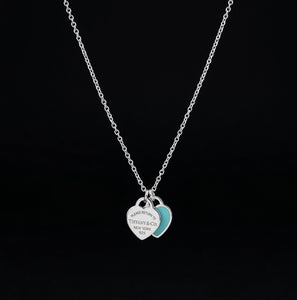 Tiffany Double Heart Turquoise Silver Necklace - N031