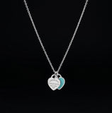 Tiffany Double Heart Turquoise Silver Necklace - N031