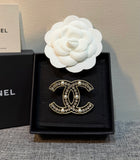 Crystal and Pearl Embellished CC Brooch - BR002