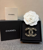 Crystal and Pearl Embellished CC Brooch - BR002