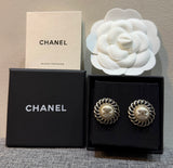 Pearl & Leather Chain Round CC Earrings - E047