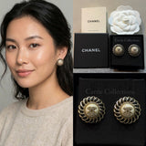 Pearl & Leather Chain Round CC Earrings - E047