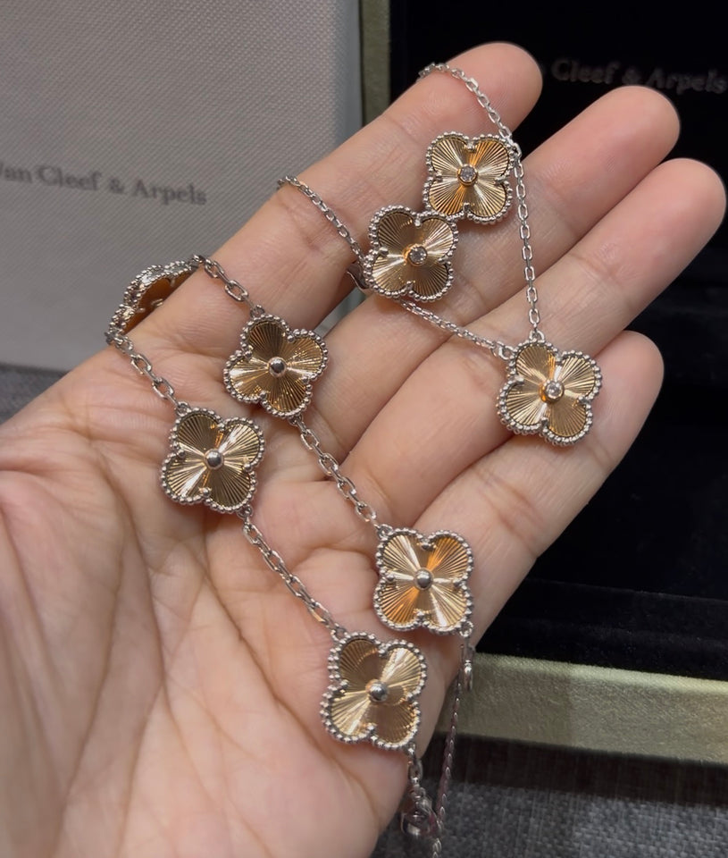 VCA Clover Two Tone Guilloche Jewelry Set - S003