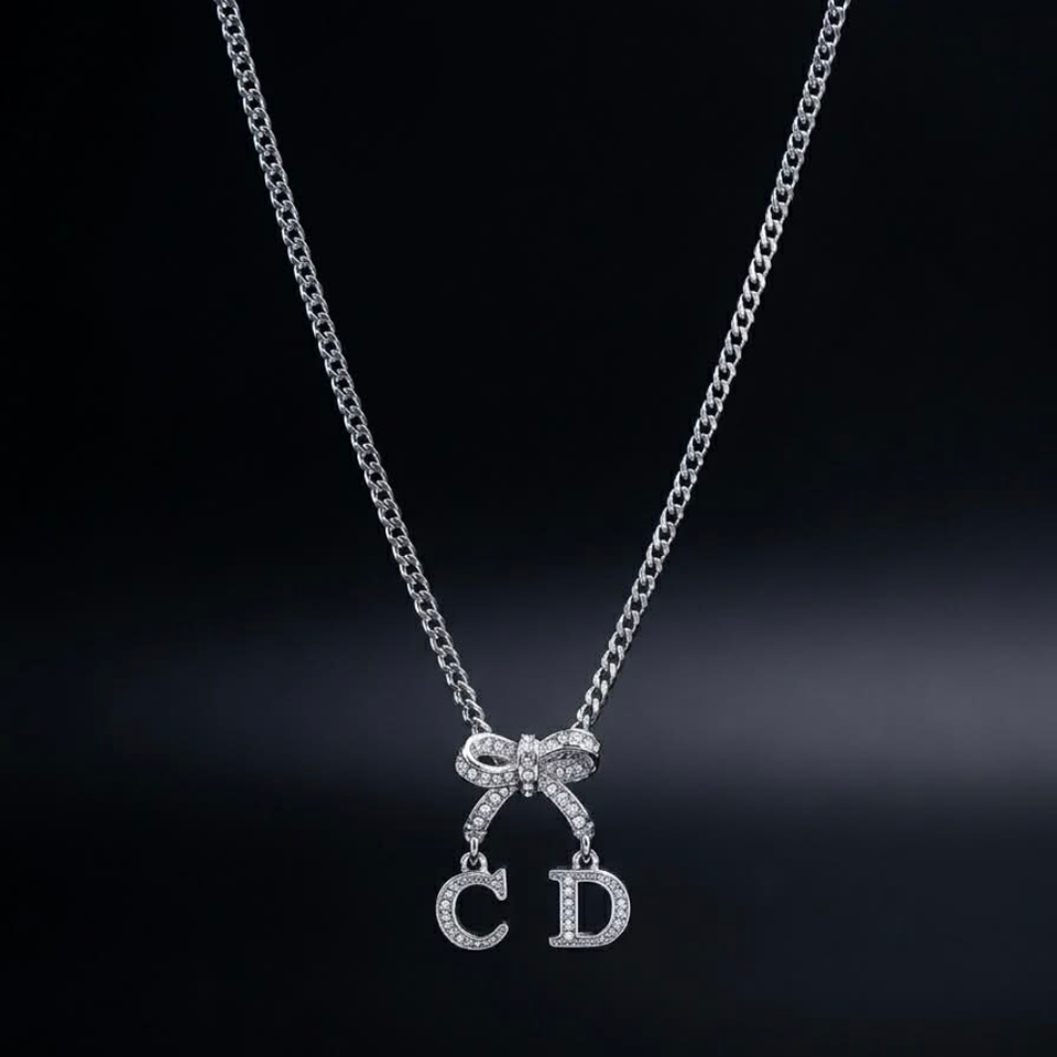 Crystal Bow CD Signature Necklace - N001