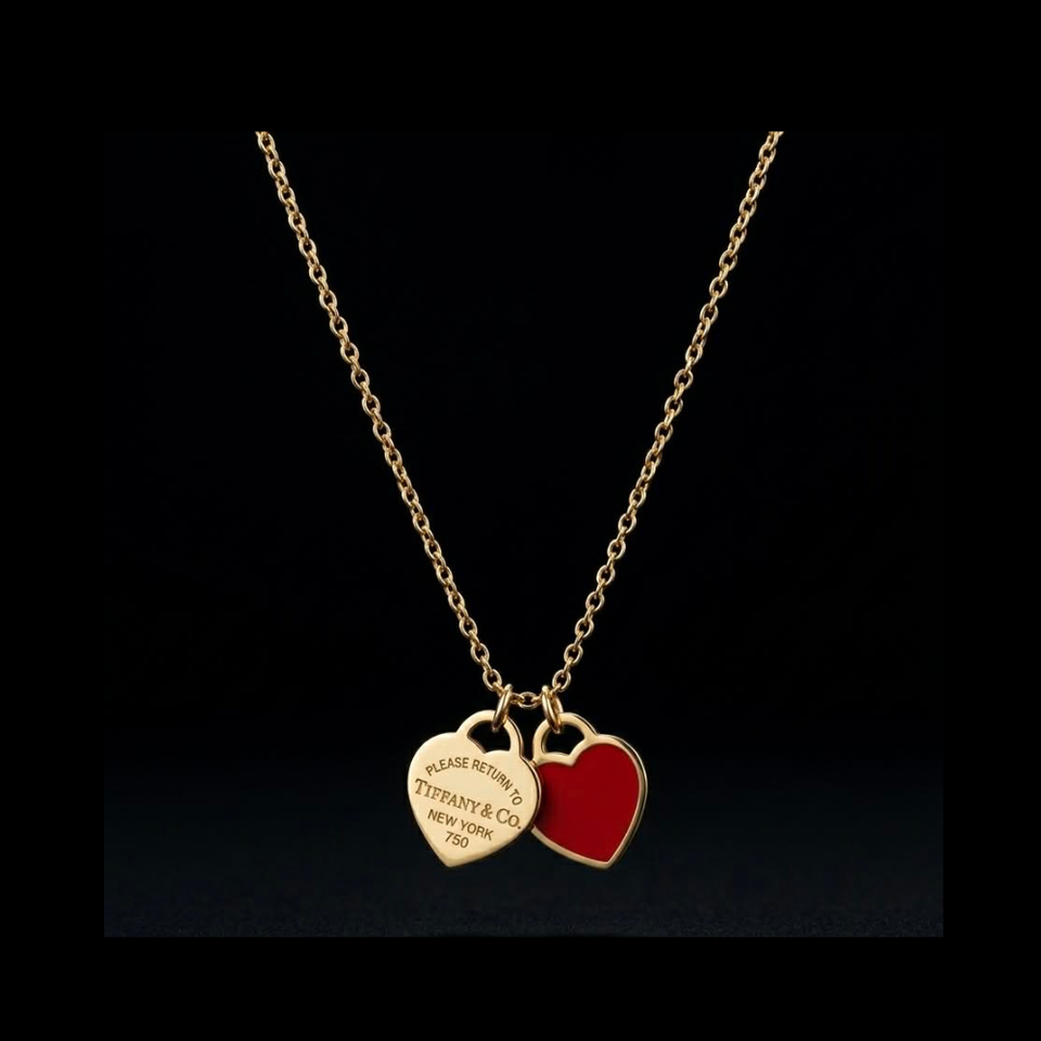Double Red Heart Pendant Necklace - N003