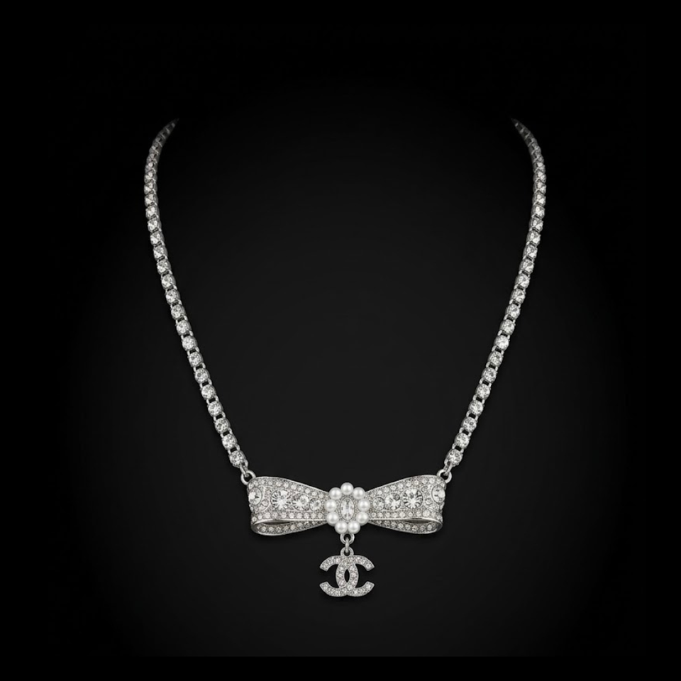 Luxury Crystal Bow Silver Necklace - N004
