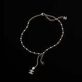 CC Black White Camellia Tassel Necklace – N014