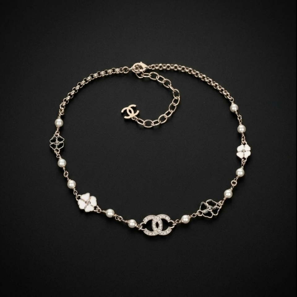 Camellia Chain Semi Choker Necklace - N015