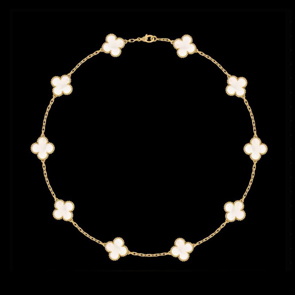 VCA 10 Clover Motif Gold Chain in Mother of Pearl Necklace - N016