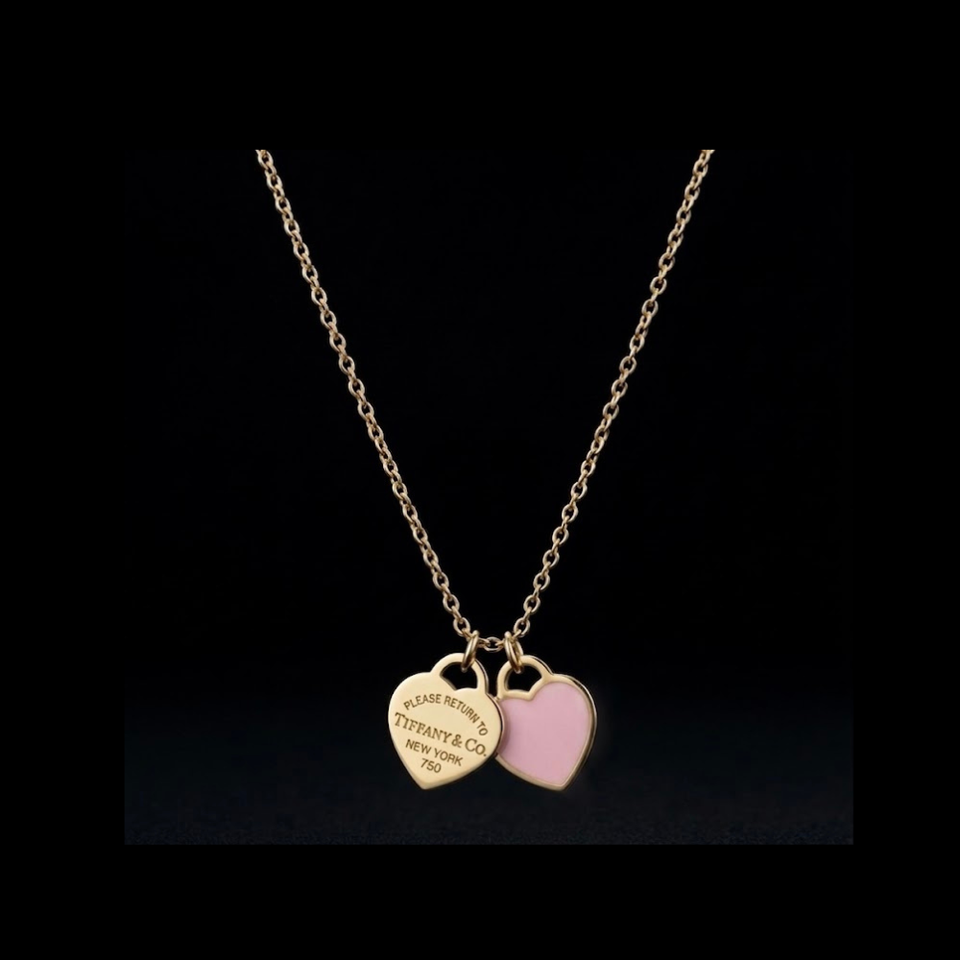 Double Pink Heart Pendant Necklace - N026