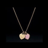 Double Pink Heart Pendant Necklace - N026