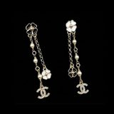 Camellia Black White Long Drop Earrings - E028