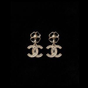 Camellia Black CC Stud Earrings - E029