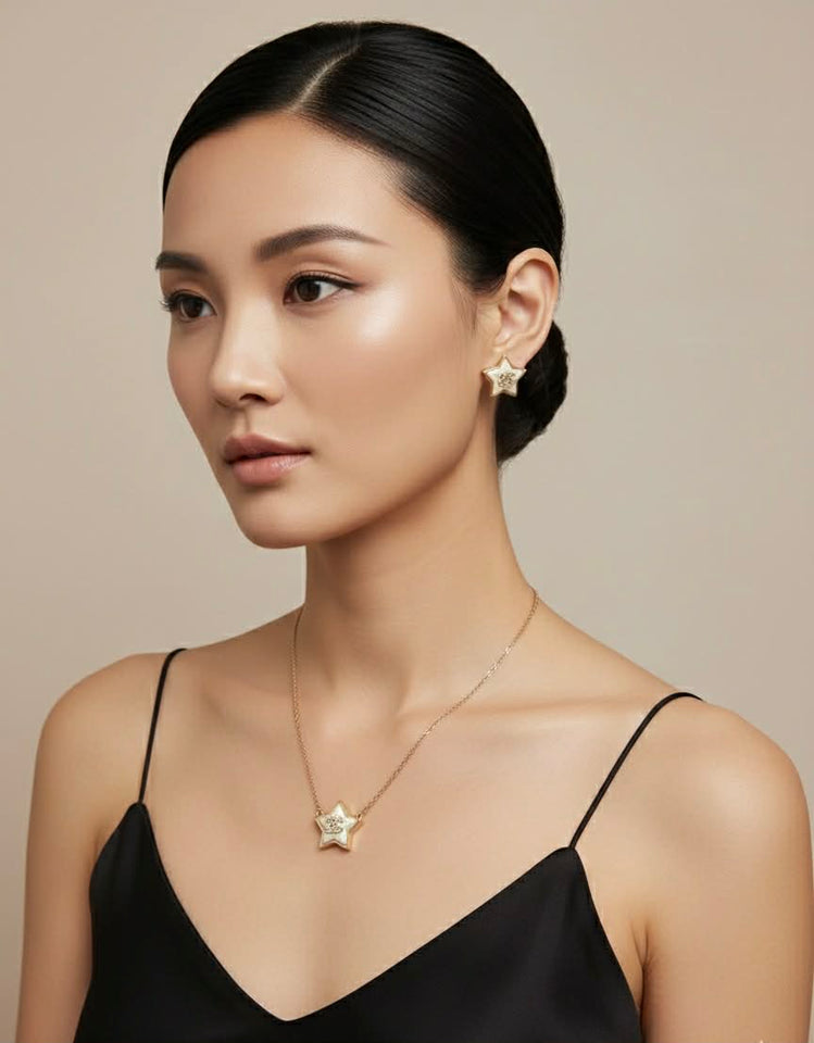 Vintage Star Pearl Stud Earrings – E011