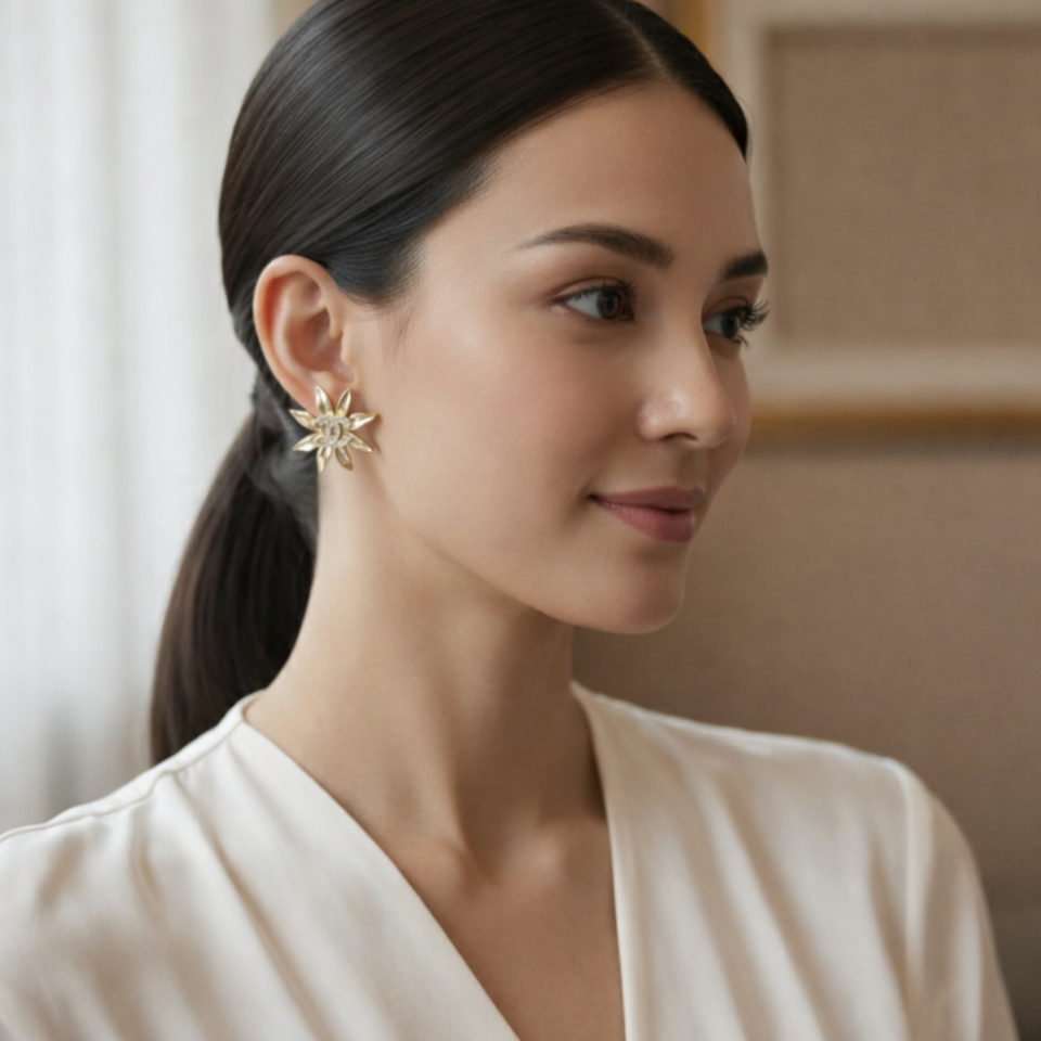 CC Gold Sunburst Earrings - E006